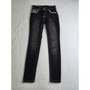 Silver Diva Black Skinny Jeans Embellished Contrast Stitch Western Size 3